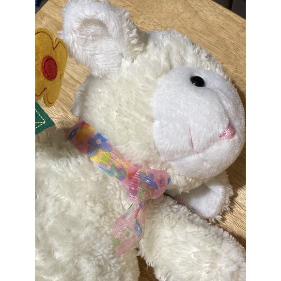 Walmart Lamb Sheep Small Plush Stuffed Animal W/ Felted Flowers and Pink Floral - Picture 3 of 6
